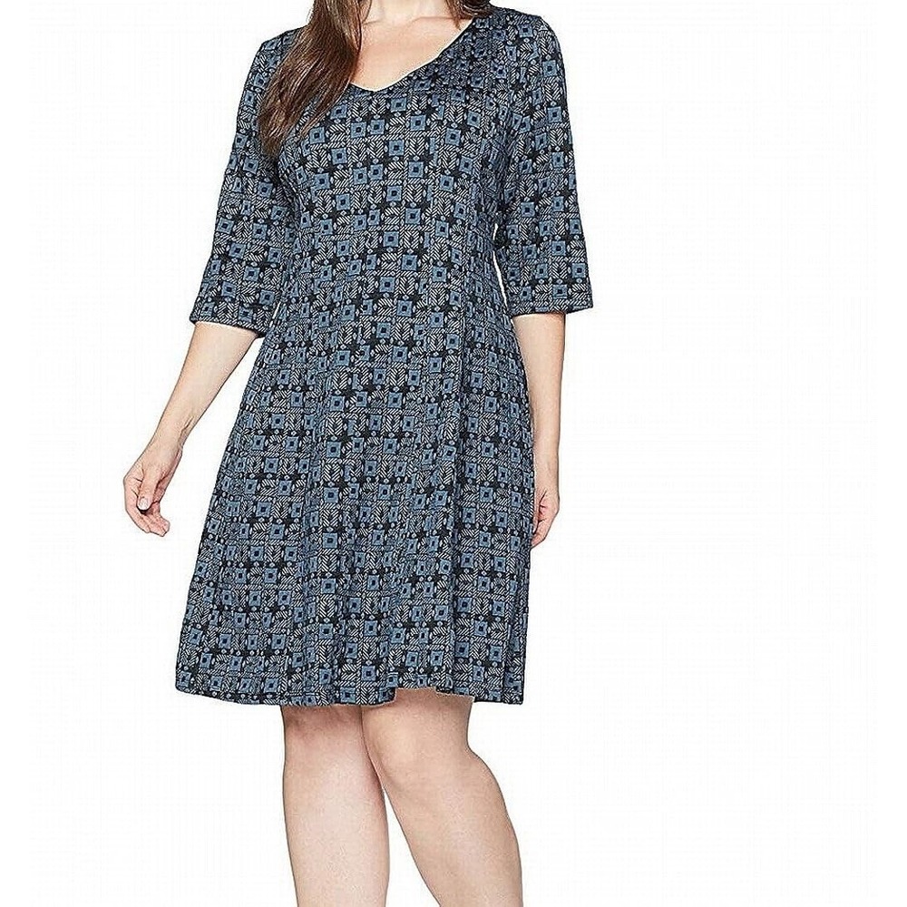 Taylor V-Neck Blue Jacquard A-Line Size 10 ($228)